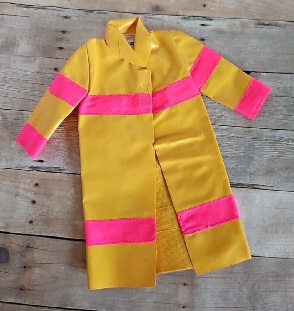 Vintage Barbie Caring Careers Firefighter Jacket Yellow Pink Doll Clothes Mattel - Picture 2 of 4